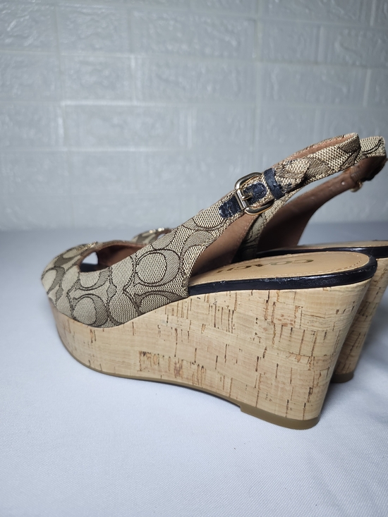 Coach Women's Slingback Wedge Sandals Tan Monogram Size 8 - Picture 9 of 15